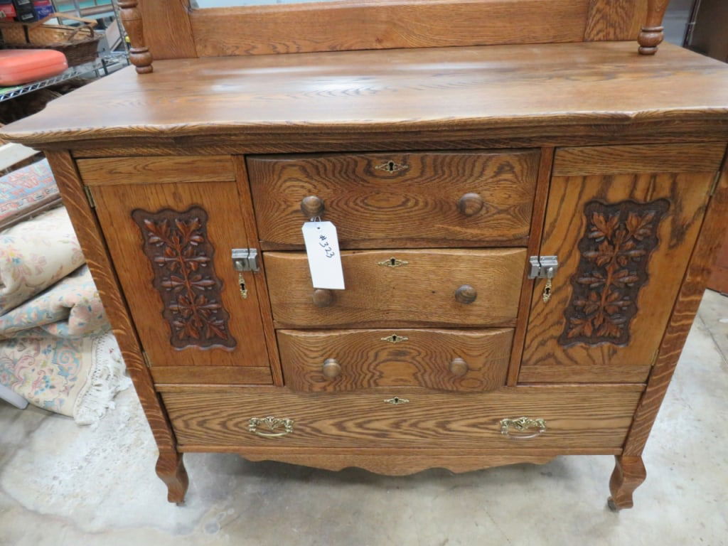 2 pc. Oak Serpentine-front Buffet - 7