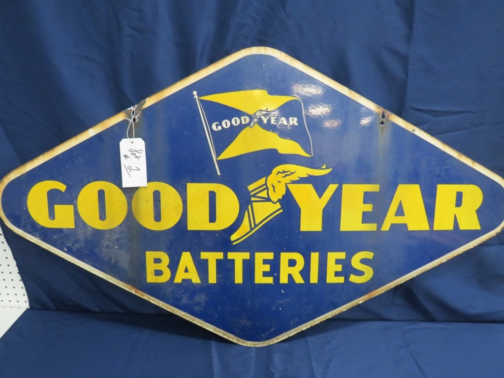 RARE DS Goodyear Battery Dealer Sign: 31 x 54 Good color, rust around edges
