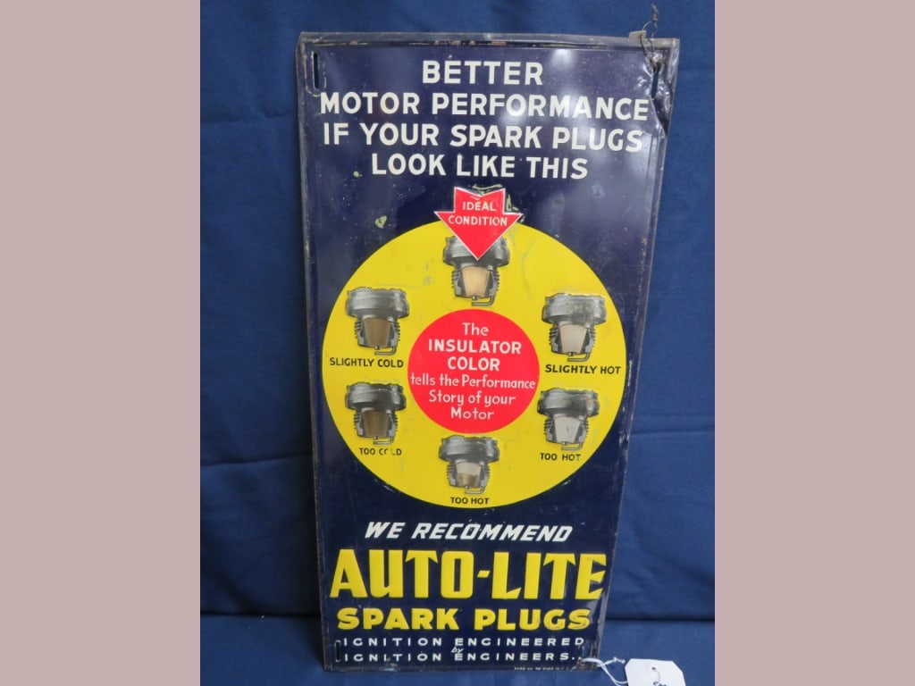 Auto-lite Spark Plugs Tin Sign: Embossed, great color 24 x 12