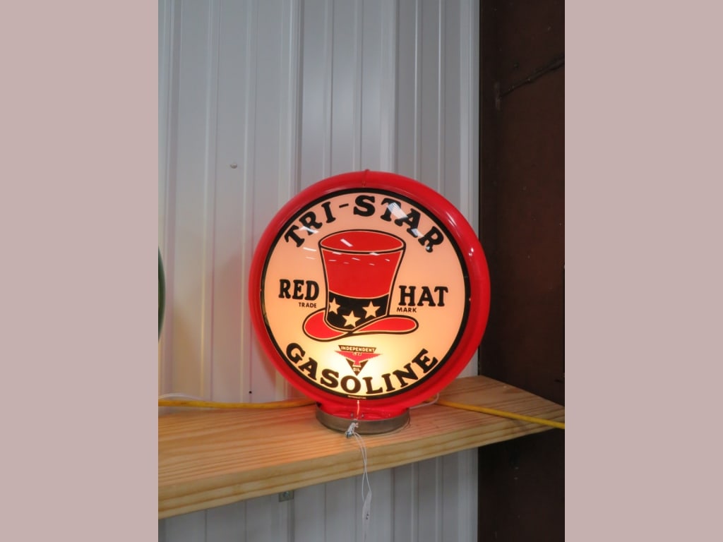 Red Hat Gasoline Pump Globe: New, Glass lense/Plastic holder 16 x 6