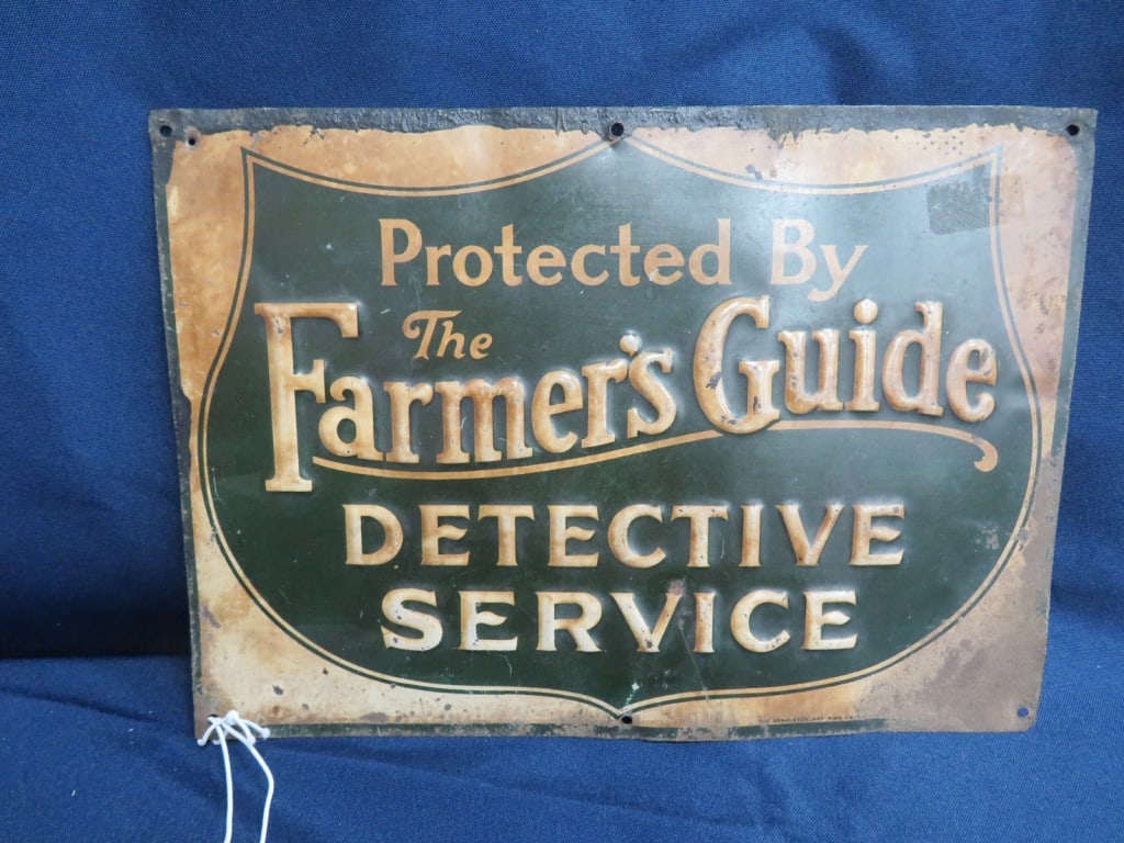 Farmer's Guide Detective Services Sign: SS Embossed Donaldson Art Sign Co. 7 x 10