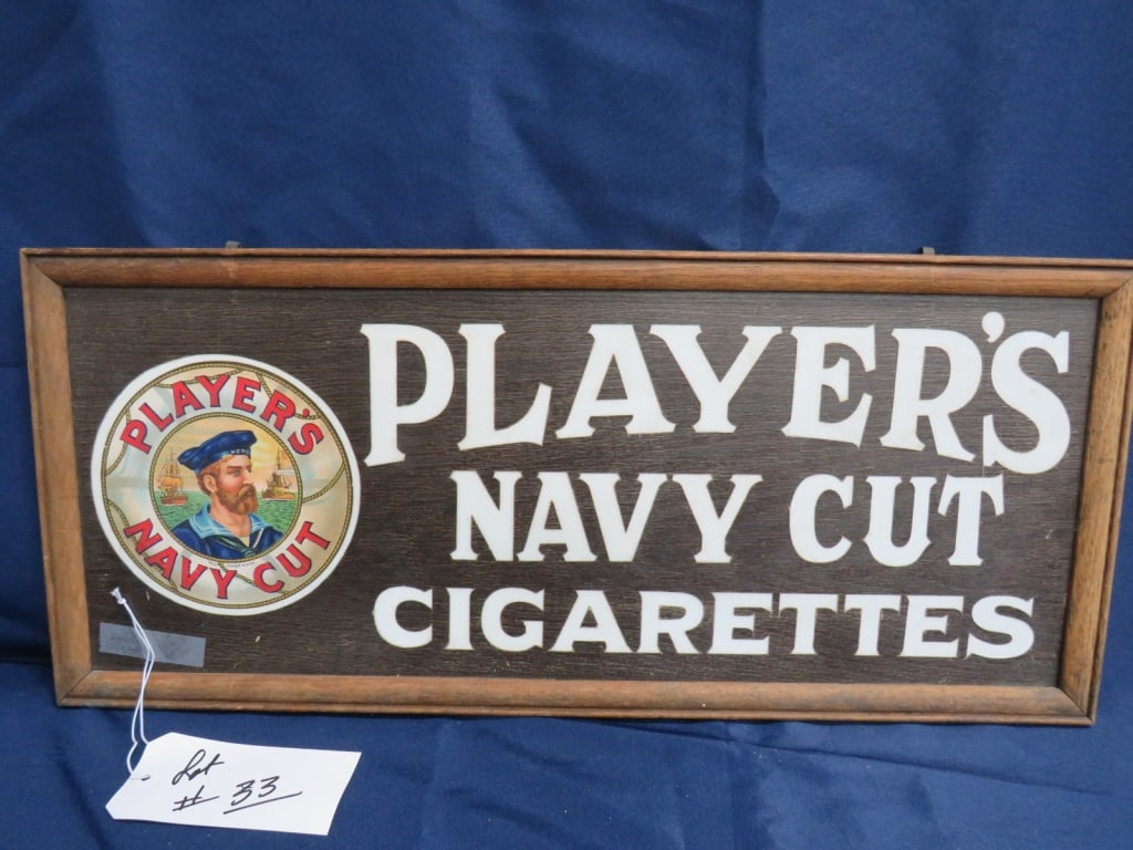 Player's Navy Cut Cigarettes Glass Sign: Good condition 11 x 25 Framed