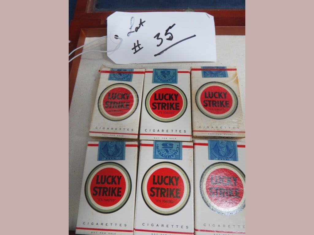 6-Salesman Sample Lucky Strike Cigerette Packs: w/ Tax stamp Case not included