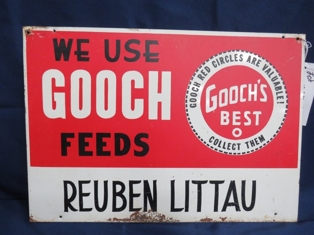 Gooch Feeds Sign: SS metal, Good color 14 x 20