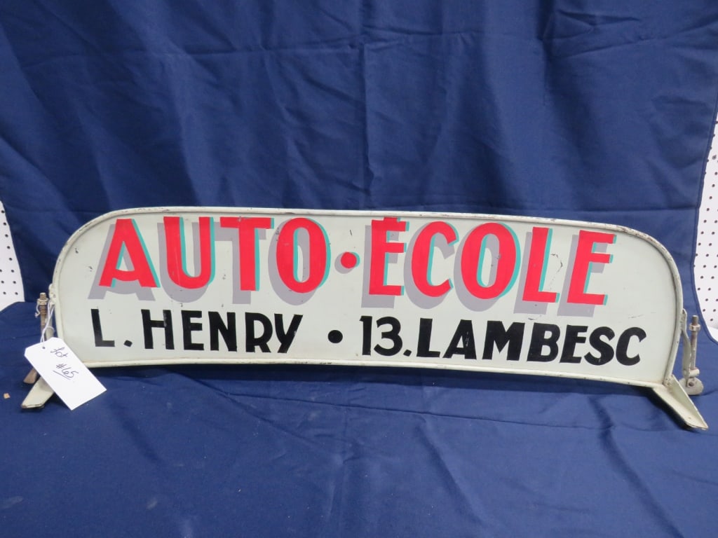 French Auto Driver's School Sign: Good color/condition 11 x 39