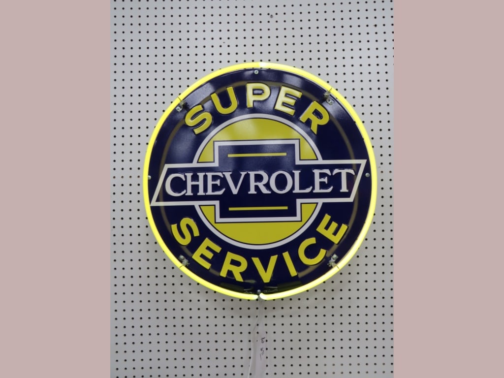 23" Super Chevy Canned Neon: Embossed, Single band, Contemporary