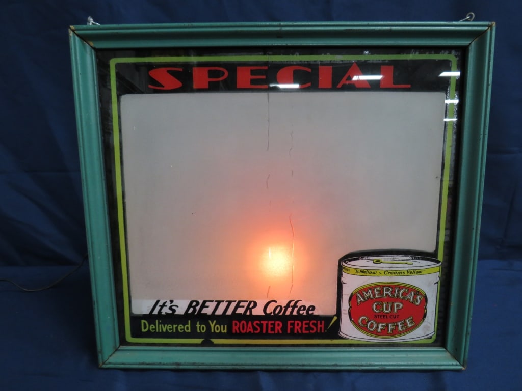 Lighted American Cup Coffee Sign: 18 x 20 x 7 Flasher display
