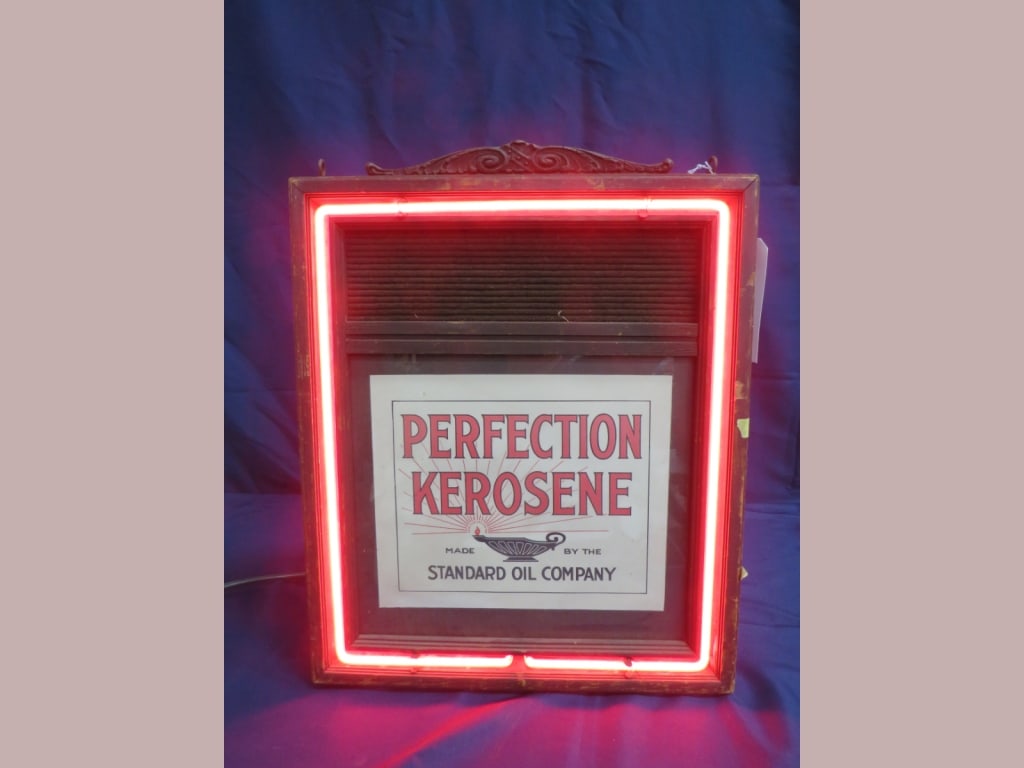 Perfection Kerosene Standard Oil Co. Lighted Sign: 22 x 18 x 8 Wood front