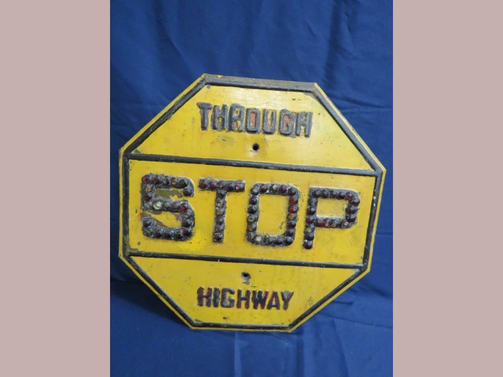 DS Highway STOP Sign: Glass reflector, some rust 23 x 23