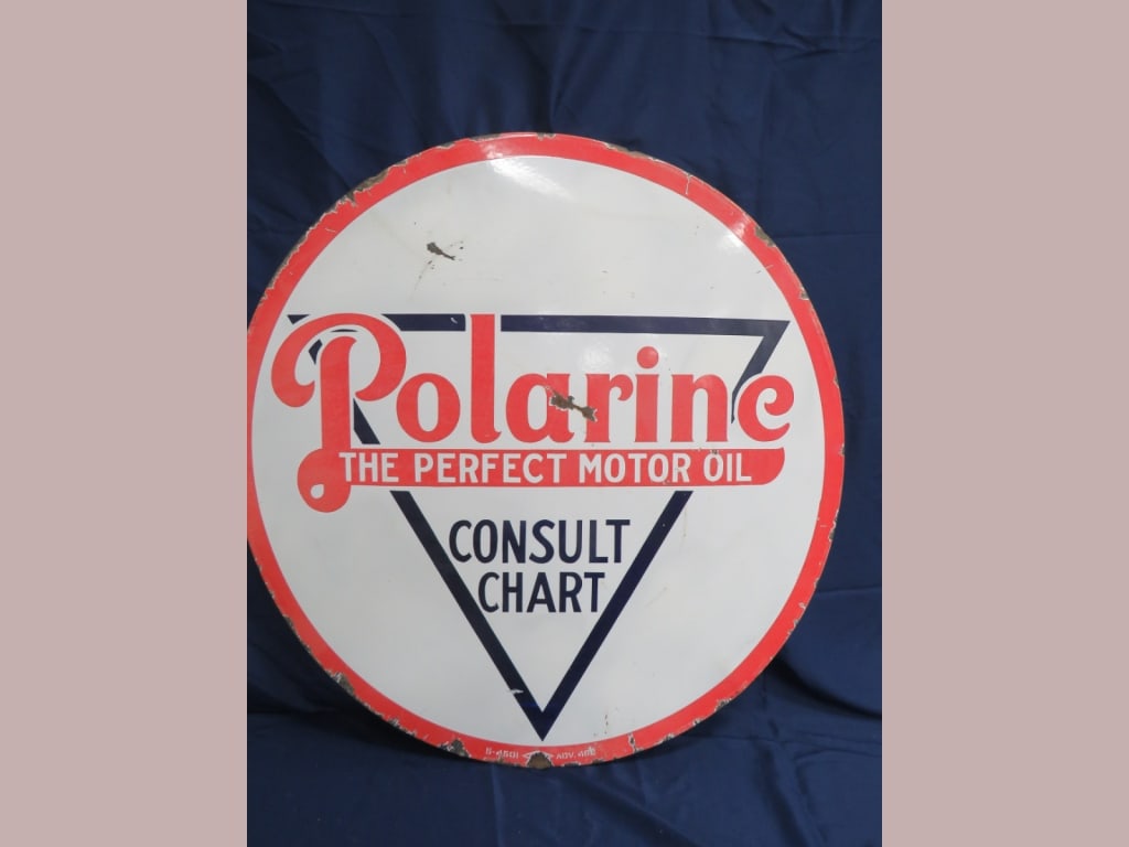 42" SS Porcelain Polarine Motor Oil: S-4501 Adv. 462 Good condition, some porcelain loss