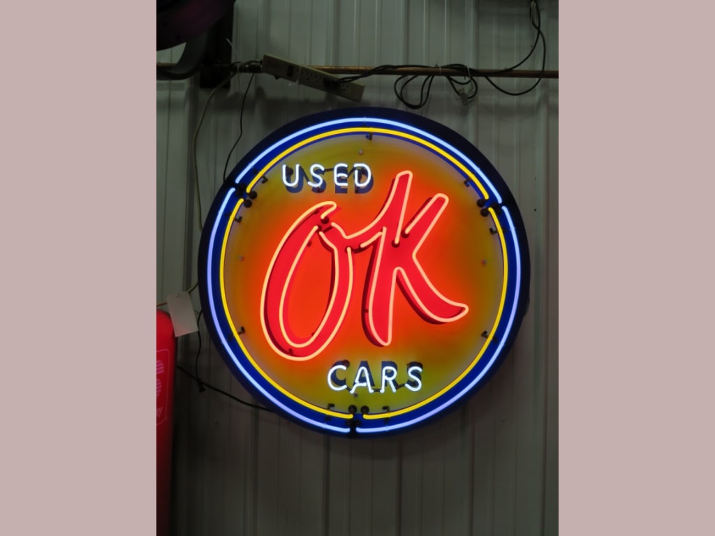 Neon Canned OK Used Cars Sign: 36"