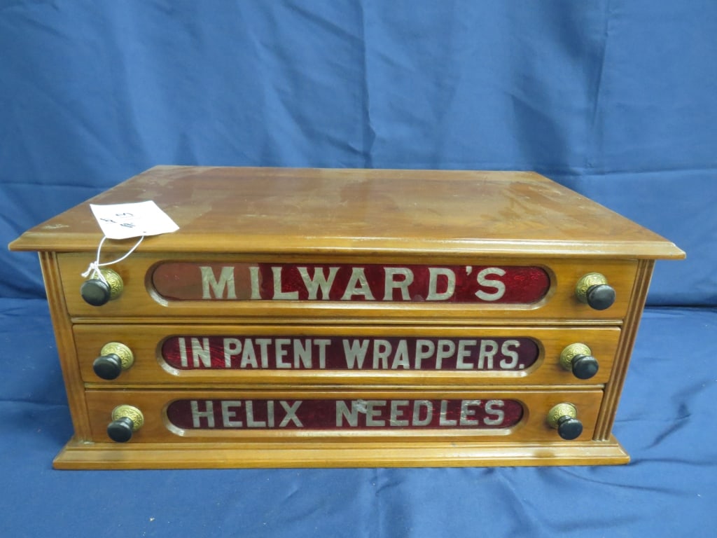 Milward's Needle Cabinet: 3-Drawers, Red glass 10 x 24 x 14