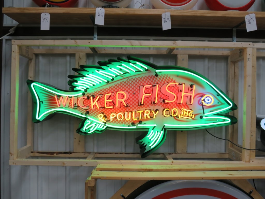 Canned 4-color Neon Wicker Fish & Poultry Co. Sign: Fish design 30 x 60 x 6
