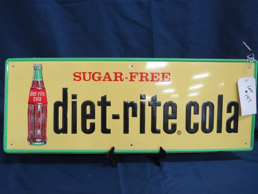 Diet Rite Cola Self-framed Sign: Metal, MCA mfg. 12 x 32