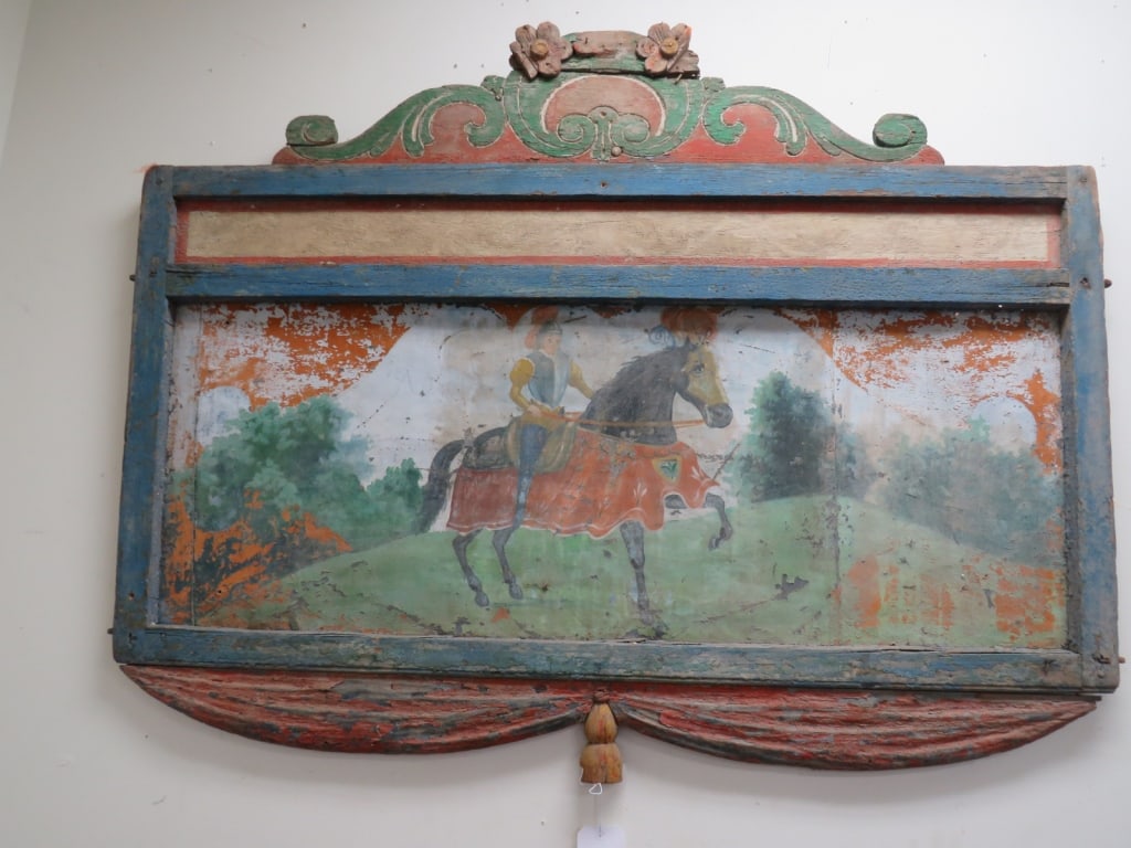 Vintage Handpainted Carousel Panels-Knight: Wood framed painted tin, some fading 40 x 51