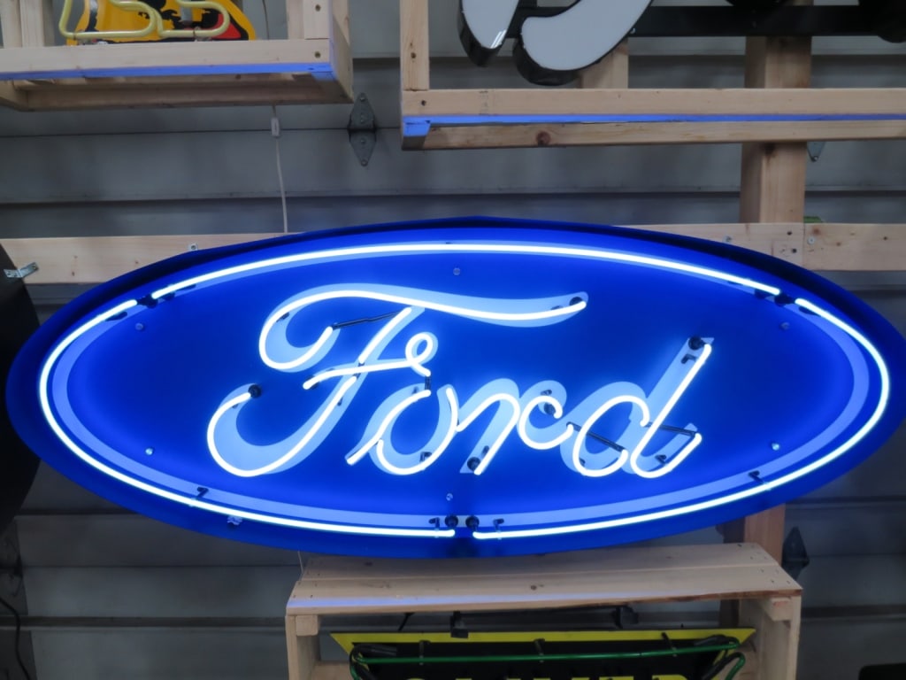 Canned Neon Oval Ford Dealer Sign: 23 x 60 x 6