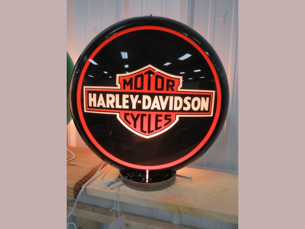 SS Harley Davidson Gas Pump Globe: 16 x 6 opposite side is clear