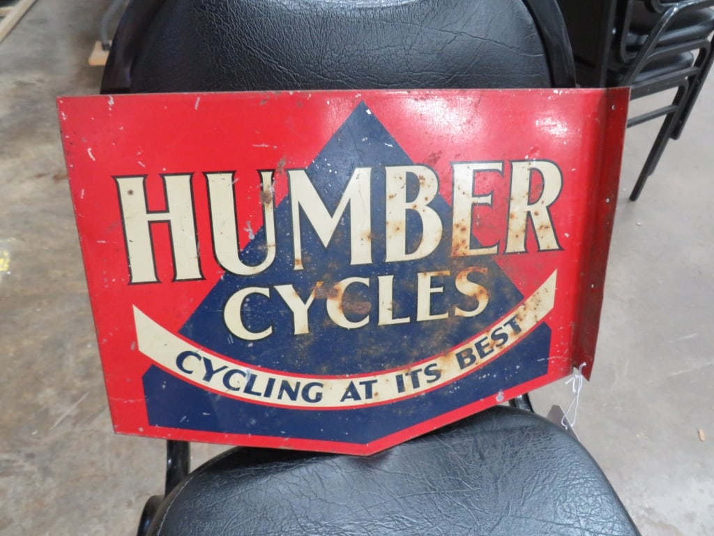 Flanged Humber Cycles Sign: Metal, some rusting/scratches 12 x 17