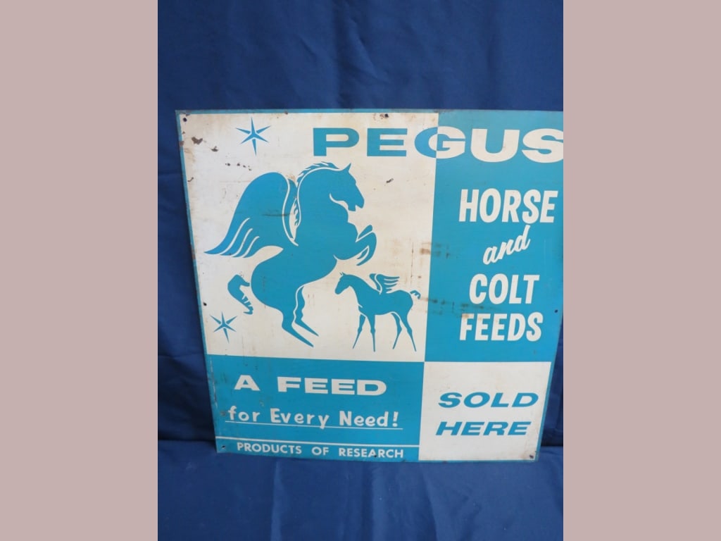 RARE Pegus Horse & Colt Feed Sign: 24 x 24 Normal age wear