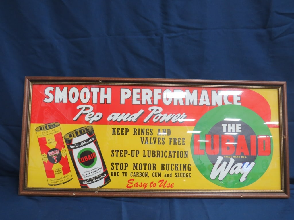 Lubaid Oil Sign: Cardboard, framed 16 x 36