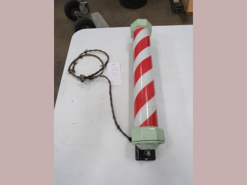 Early Porcelain Barber Pole: Cylinder cracked & repaired, missing piece 24 x 3