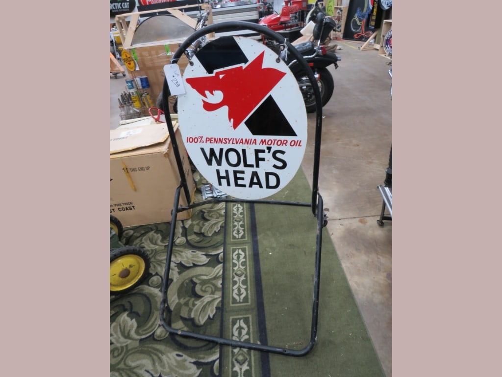 DS Wolf's Head Motor Oil Sidewalk Display: w/ stand 48 x 26