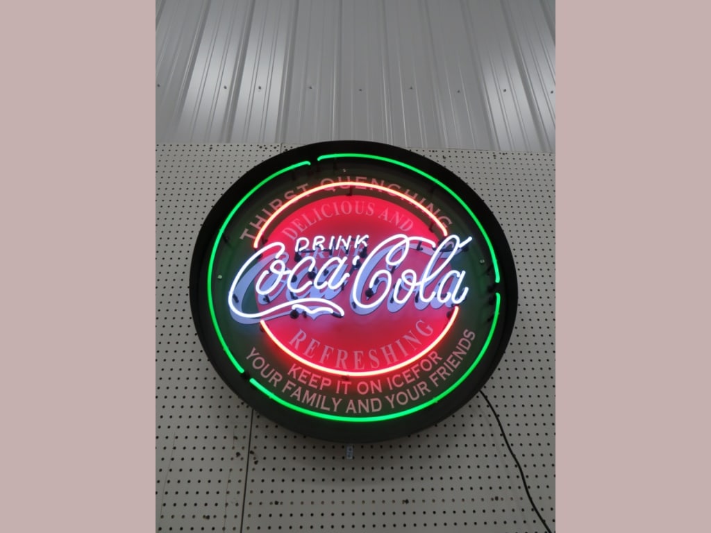 Canned Neon Tri-color Coca-Cola Sign: "Thirst Quenching", Contemporary 36 x 6