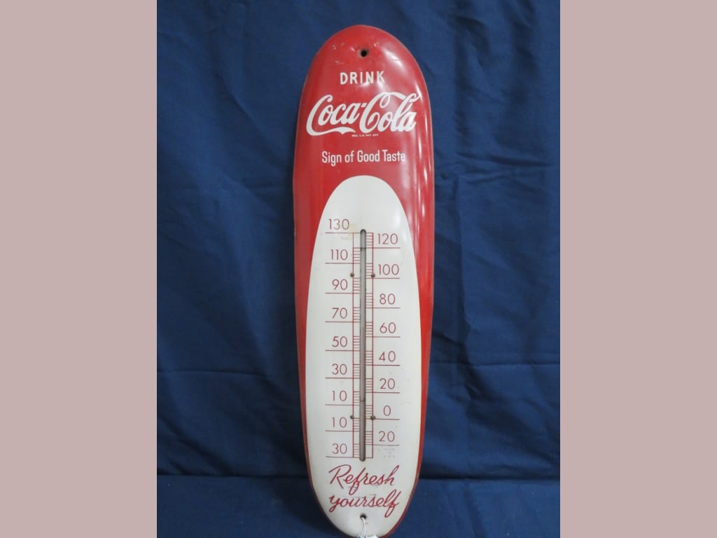 Metal Drink Coca-Cola Cigar Thermometer: Working, 30 x 8