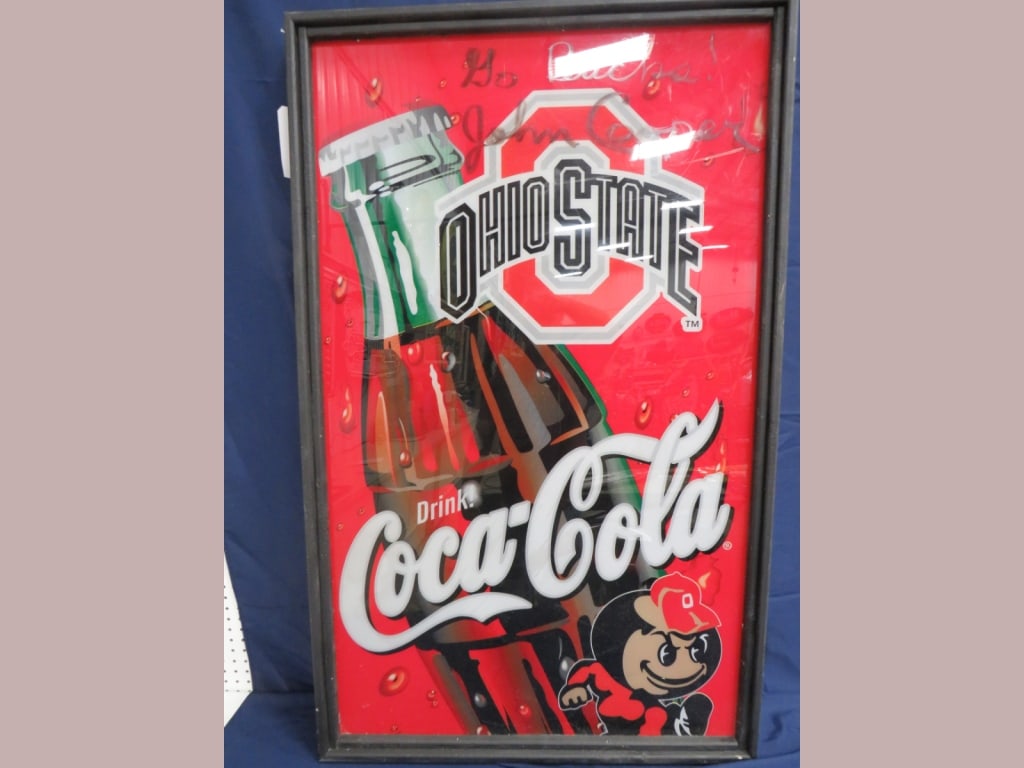 Framed Coca-Cola OSU Sign: Acrylic, Signed by John Cooper 52 x 32 x 2