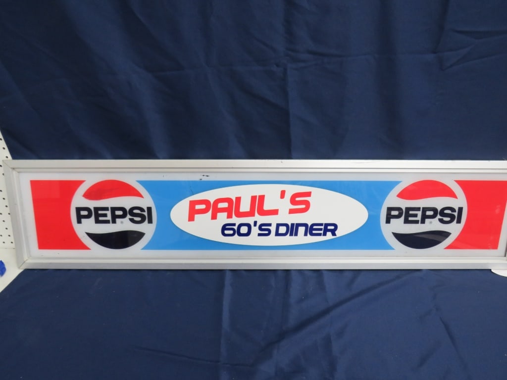 Framed Pepsi -Pauls' Diner Sign: Plastic 12 x 55