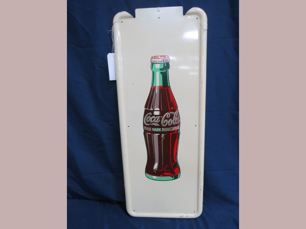 RARE Coca-Cola Cream Bottle Sign: has holder for button 41 x 16