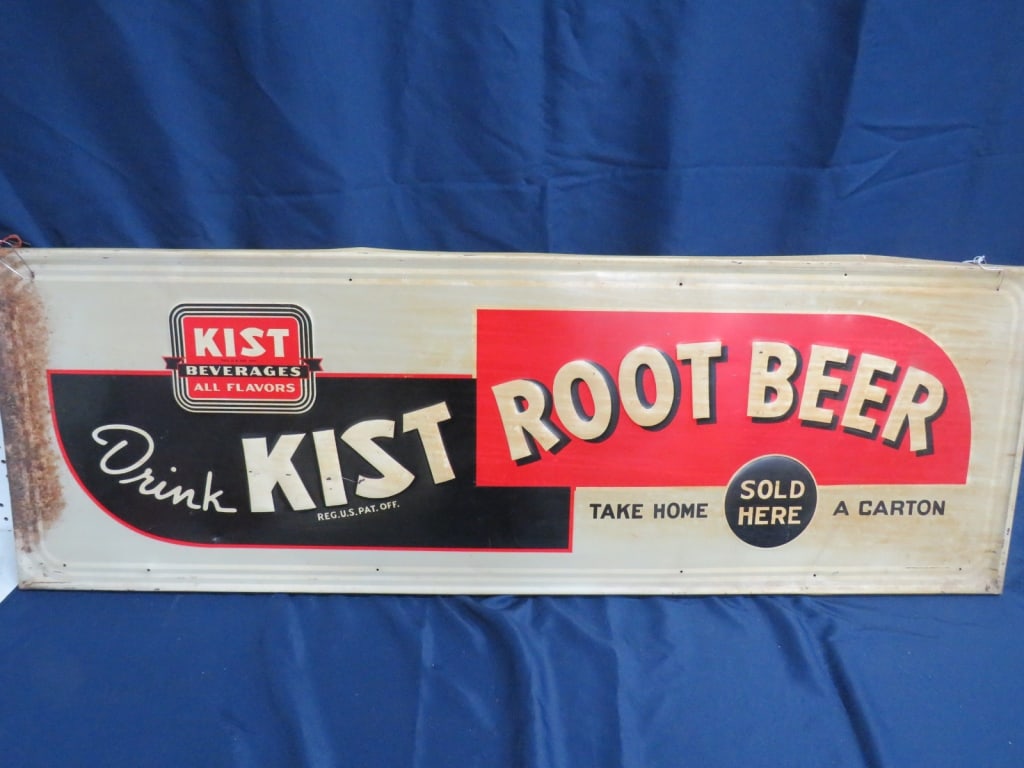 Kist Rootbeer Metal Sign Sefl-framed: Robertson Sign Co. 18 x 54