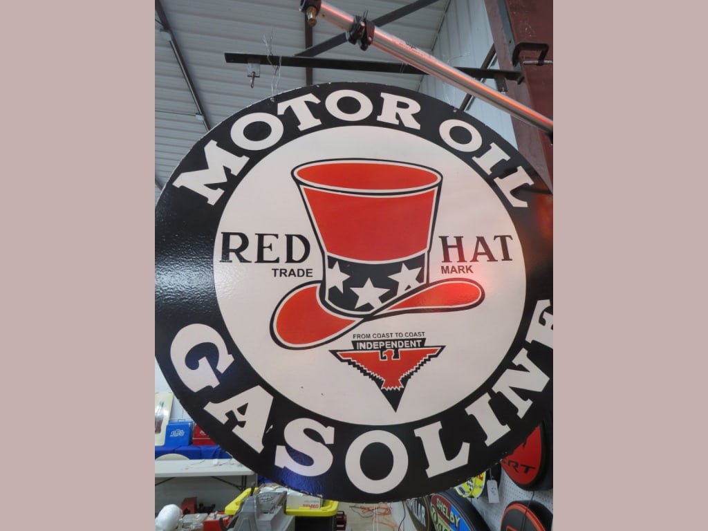 DS Porcelain Red Hat Motor Oil Sign: Contemporary 48 dia