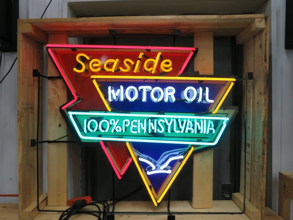 Four-color Neon Seaside Motor Oil Window Sign: 2 Transformers 30 x 35