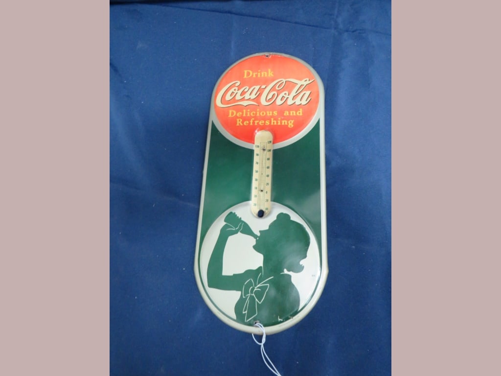 Drink Coca-Cola Silouette Thermometer: 1940 Robertson Sign Co. Springfield, OH 16 x 7
