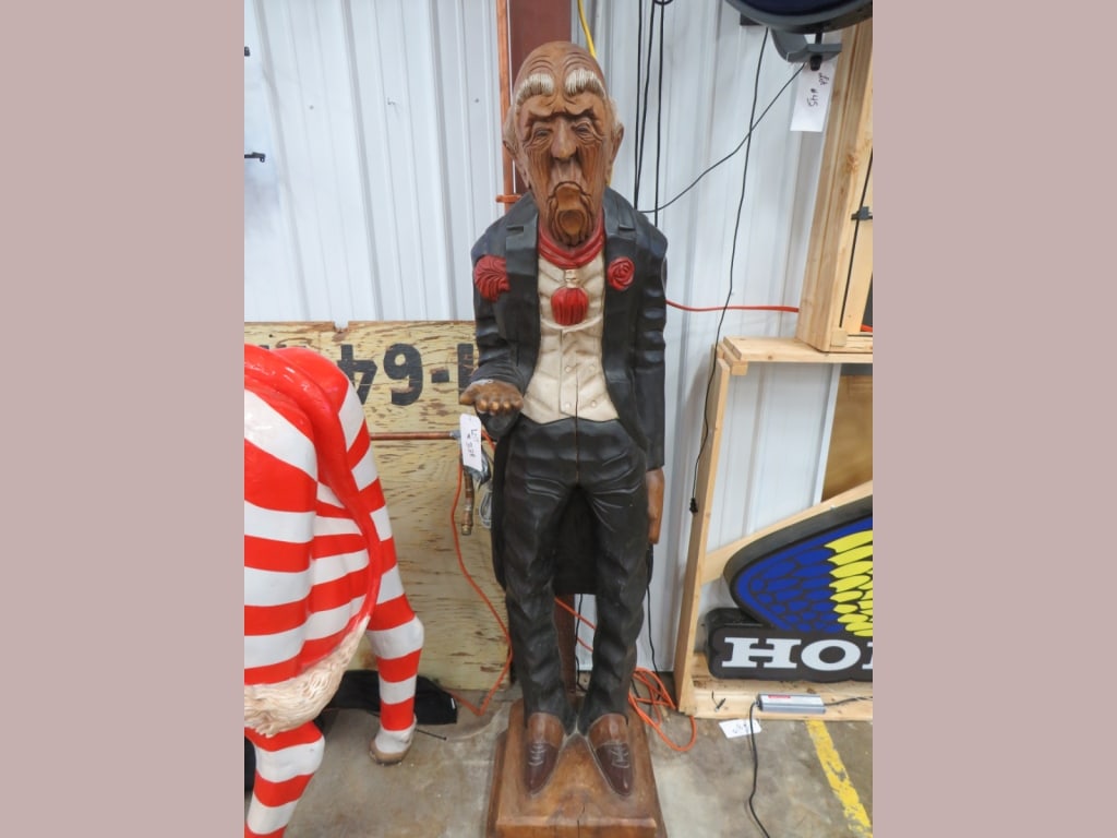 Wooden Life-size Standing Butler: some stress cracks, very nice cond, good color, Home-ready 72 x 18 x 18
