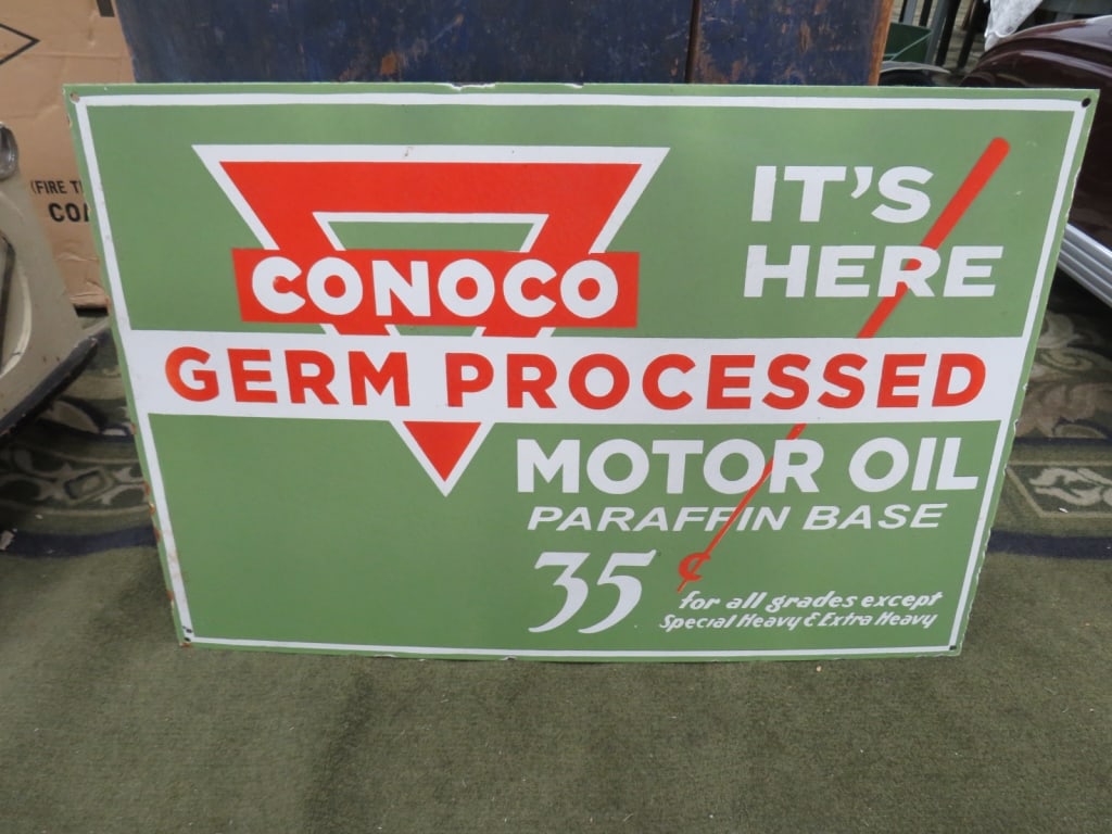 Porcelain SS Conoco Germ Processed Motor Oil: Contemporary 20 x 30