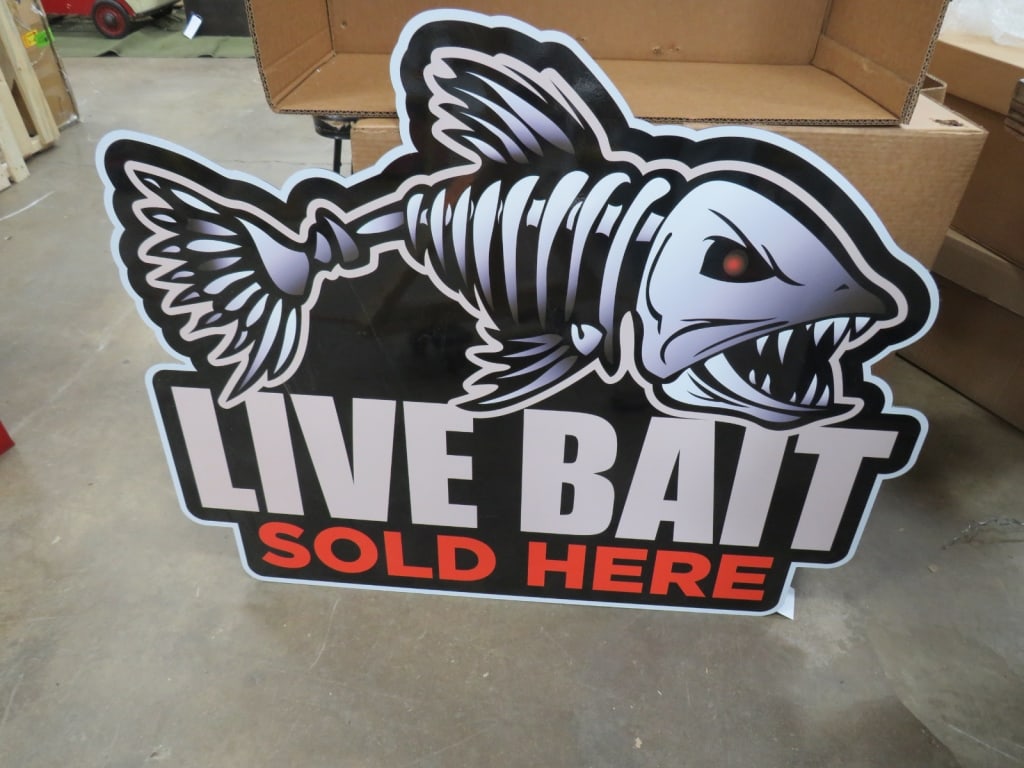 Aluma-panel "Live Bait Sold Here" Sign: w/ Fish design 34 x 42