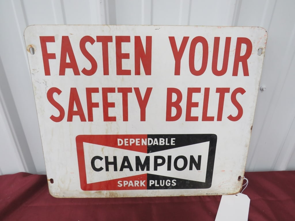 DS Champion Spark Plug sign: Fasten Your Safety Belts. AM369. 15x18