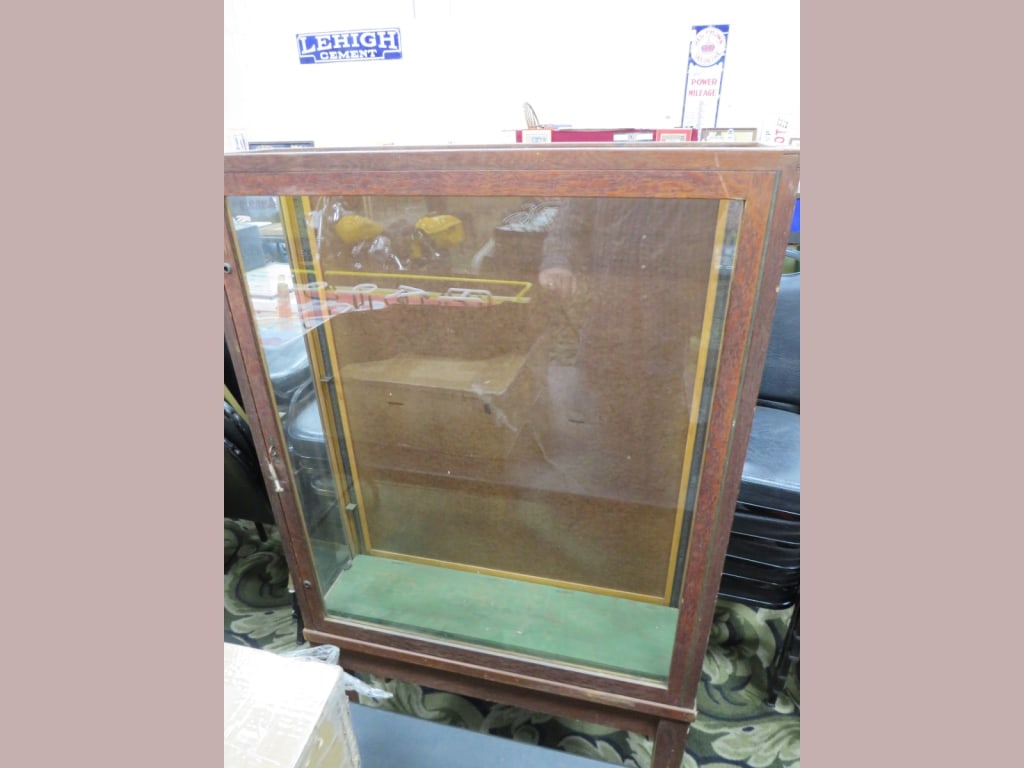 Oak Showcase with key: 1 door-2 shelf A.N. Russell and Son, NY. 60x36x10