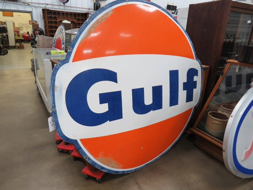 SS Porcelain Gulf Oil Gasoline Sign: 73x79