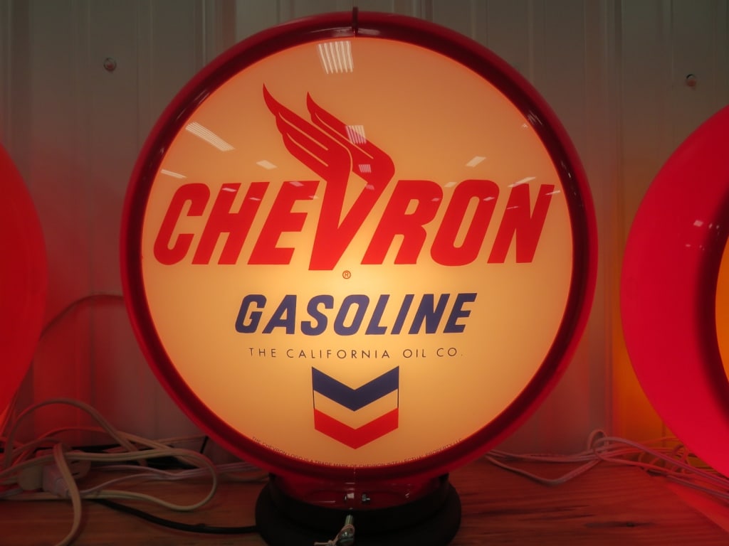 Chevron Gas Pump Globe: 16 inch overall/Globe 15 inch