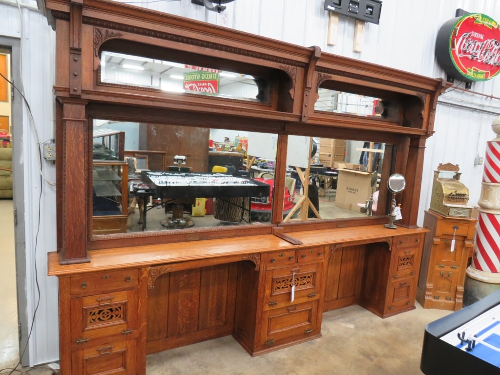 Oak Koken Barbershop Back Bar with 2 Chairs (1 of 8)