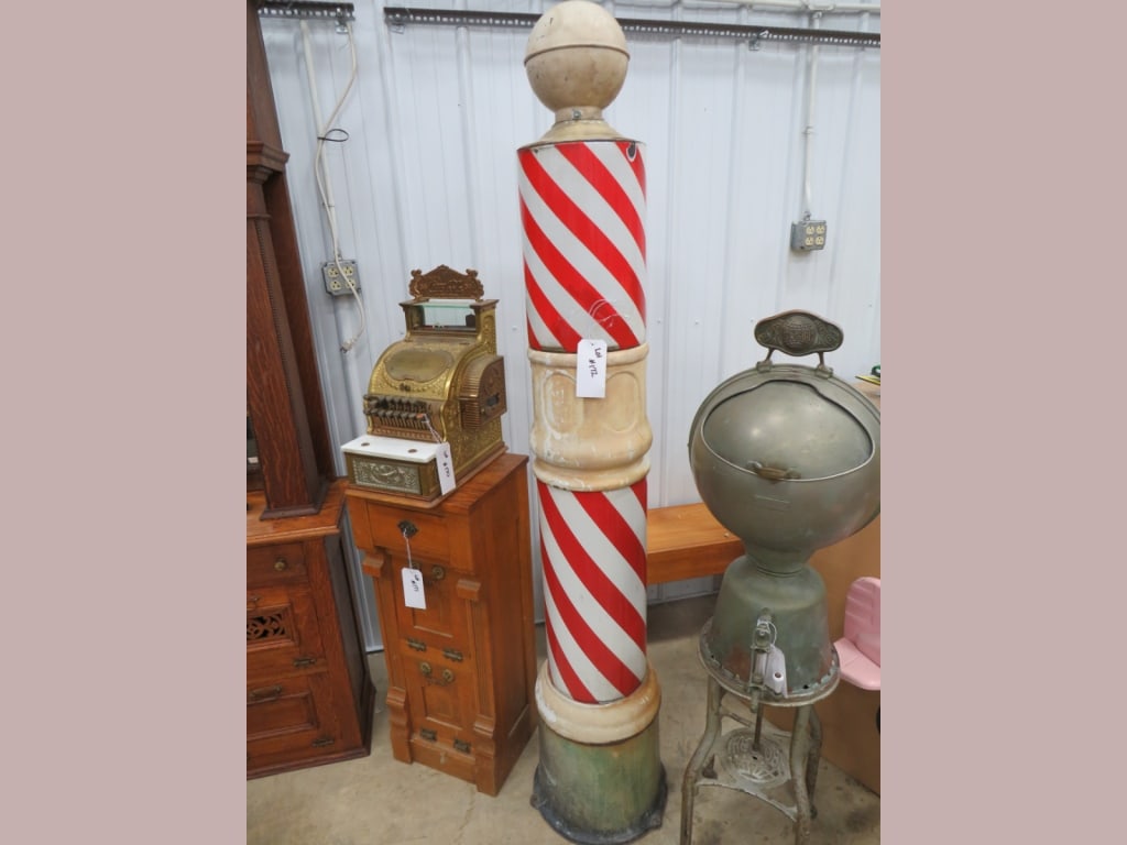 CI Porcelain Double Barber Pole: 80x14