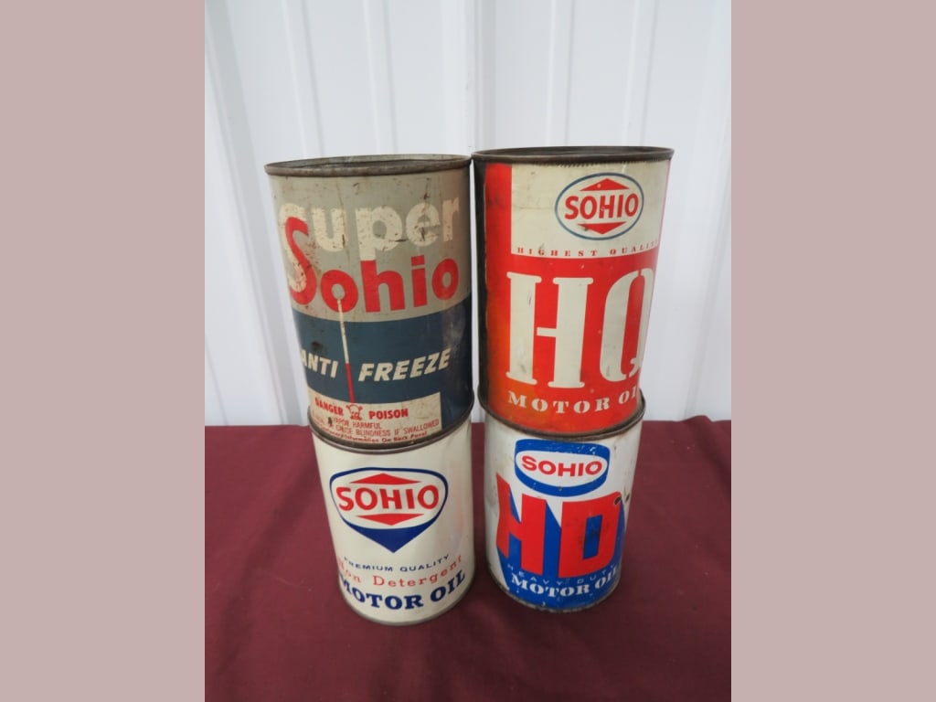 4 Sohio Oil Cans: 2-Full/2 Empty