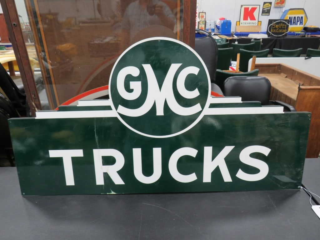 Enamel GMC Truck Dealer Sign: 23x44