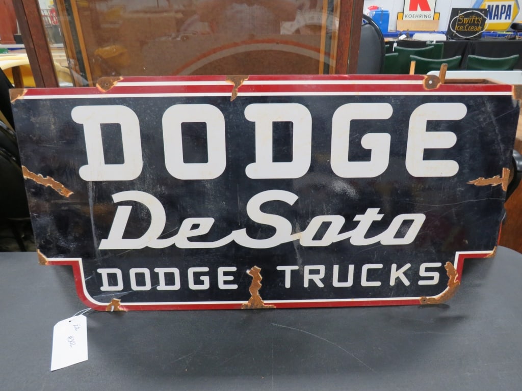 Enamel Dodge DeSoto Dodge Trucks Sign: 18x36