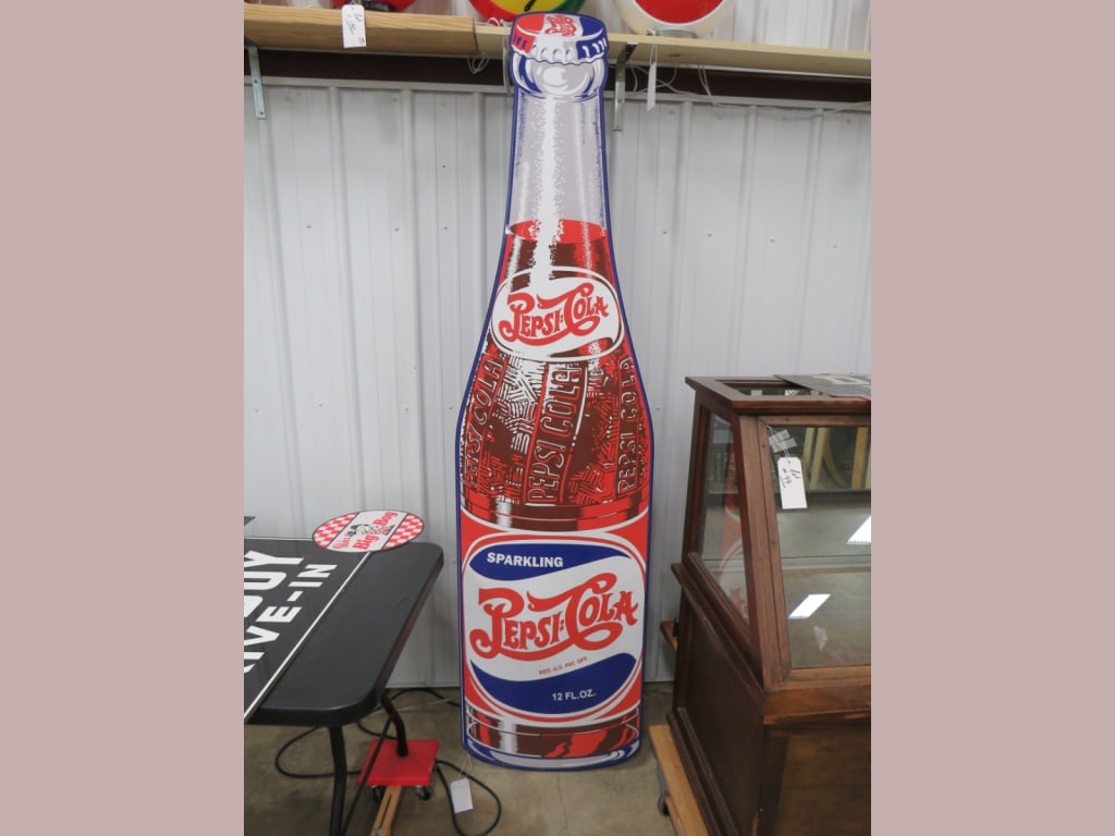Dbl Dot Pepsi-Cola Bottle Sign: Alumalite. 94x24