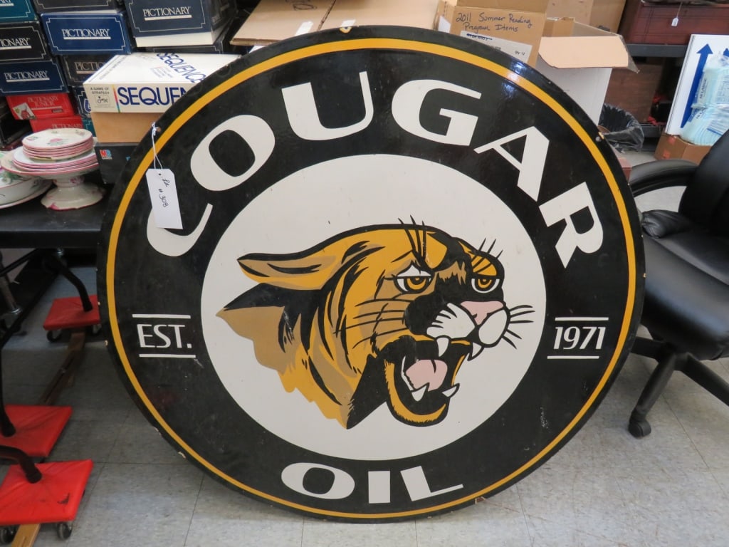 DS 48 inch Porcelain Cougar Oil Sign: good color