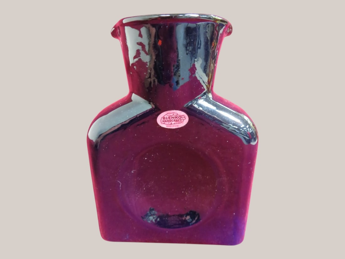 Handcrafted Blenko Sapphire Blue Decanter: Artist signed Orig sticker 9 x 6